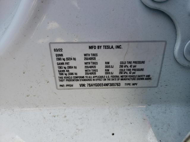 Photo 10 from auction – 2022 TESLA MODEL Y with VIN 7SAYGDEE4NF385763