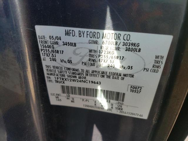 Photo 10 from auction – 2004 FORD F150 with VIN 1FTRX12W24NC19643