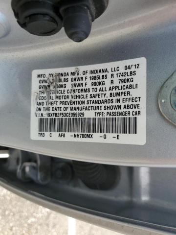 Photo 10 from auction – 2012 HONDA CIVIC LX with VIN 19XFB2F53CE059929