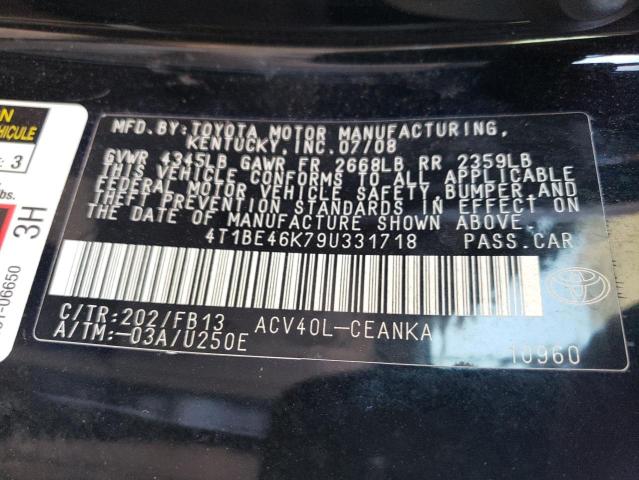 Photo 10 from auction – 2009 TOYOTA CAMRY BASE with VIN 4T1BE46K79U331718