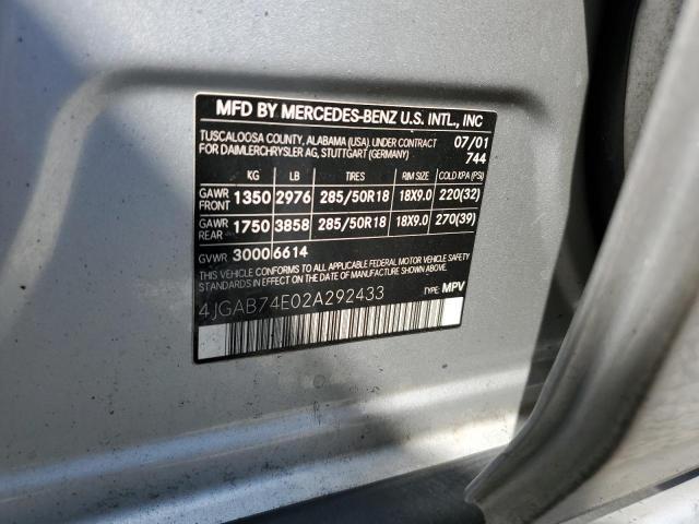 Photo 10 from auction – 2002 MERCEDES-BENZ ML 55 with VIN 4JGAB74E02A292433