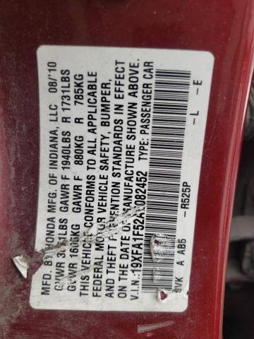 Photo 10 from auction – 2010 HONDA CIVIC LX with VIN 19XFA1F52AE082452