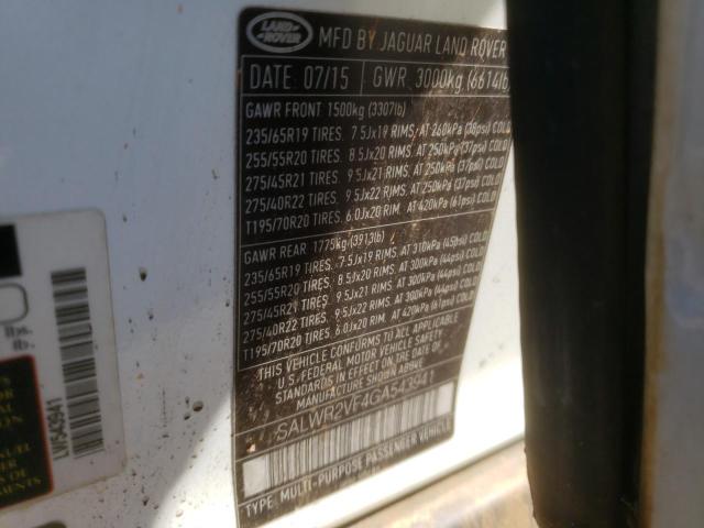 Photo 10 from auction – 2016 LAND ROVER RANGE ROVE with VIN SALWR2VF4GA543941