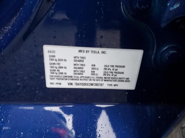 Photo 10 from auction – 2022 TESLA MODEL Y with VIN 7SAYGDEE2NF395787