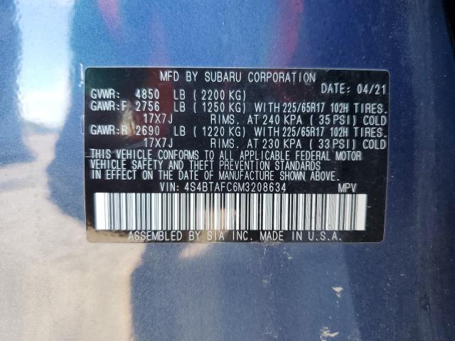 Photo 10 from auction – 2021 SUBARU OUTBACK PR with VIN 4S4BTAFC6M3208634