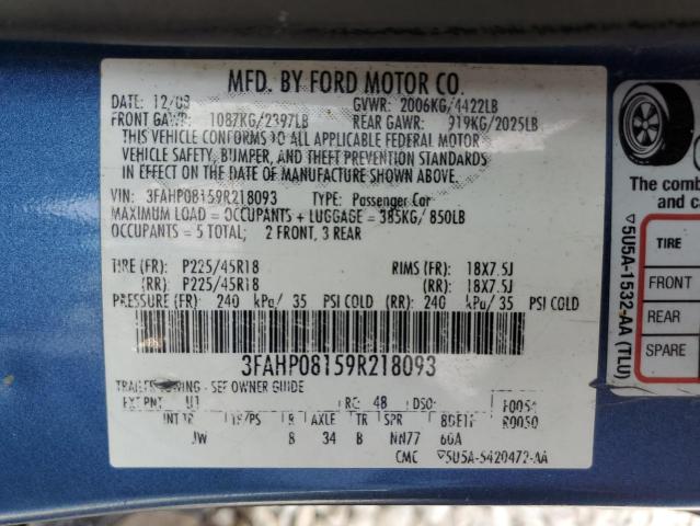 Photo 10 from auction – 2009 FORD FUSION SEL with VIN 3FAHP08159R218093