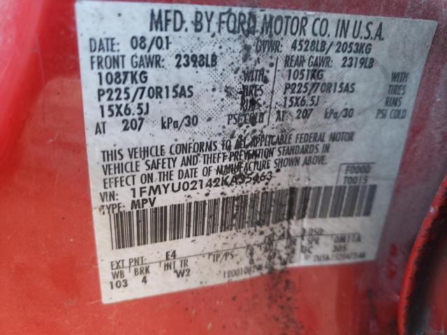 Photo 10 from auction – 2002 FORD ESCAPE XLS with VIN 1FMYU02142KA35463