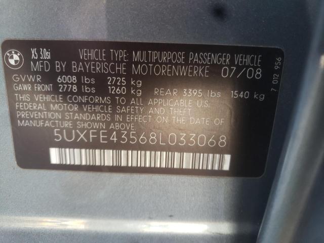 Photo 10 from auction – 2008 BMW X5 3.0I with VIN 5UXFE43568L033068