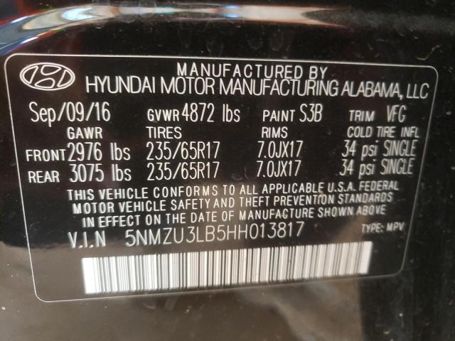Photo 10 from auction – 2017 HYUNDAI SANTA FE with VIN 5NMZU3LB5HH013817