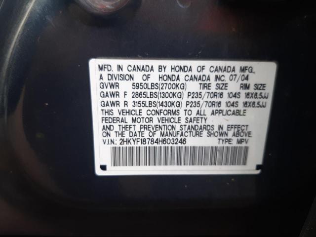 Photo 10 from auction – 2004 HONDA PILOT EXL with VIN 2HKYF18784H603246