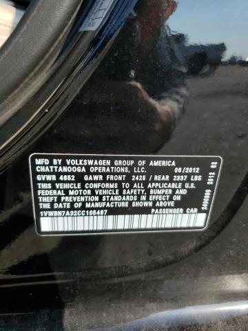 Photo 10 from auction – 2012 VOLKSWAGEN PASSAT SE with VIN 1VWBN7A32CC105487