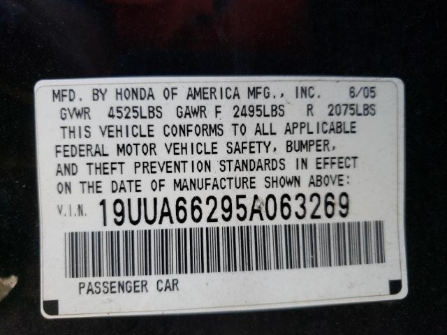 Photo 10 from auction – 2005 ACURA TL with VIN 19UUA66295A063269