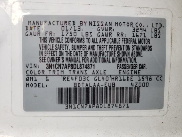 Photo 10 from auction – 2013 NISSAN VERSA S with VIN 3N1CN7AP8DL874871