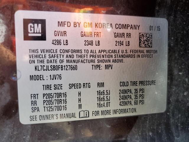 Photo 10 from auction – 2015 CHEVROLET TRAX 1LT with VIN KL7CJLSB0FB127660