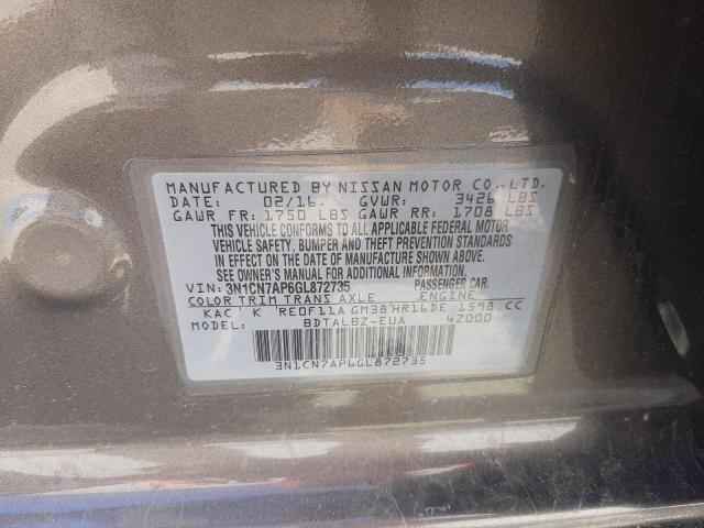Photo 10 from auction – 2016 NISSAN VERSA S with VIN 3N1CN7AP6GL872735