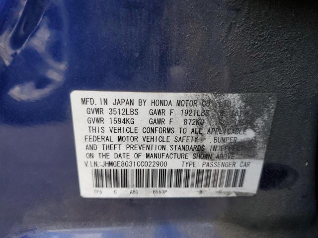 Photo 10 from auction – 2012 HONDA FIT with VIN JHMGE8G31CC022900