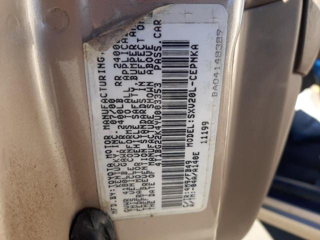 Photo 10 from auction – 2000 TOYOTA CAMRY CE with VIN 4T1BG22K4YU003353