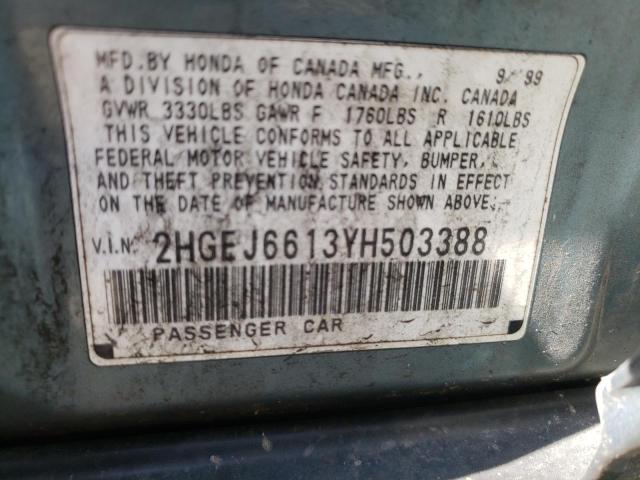 Photo 10 from auction – 2000 HONDA CIVIC BASE with VIN 2HGEJ6613YH503388