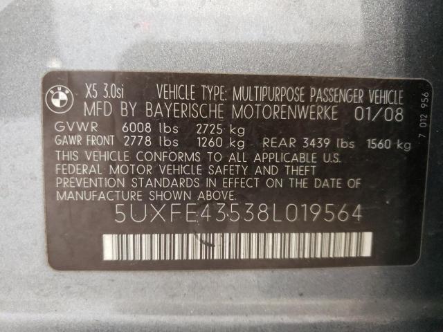 Photo 10 from auction – 2008 BMW X5 3.0I with VIN 5UXFE43538L019564