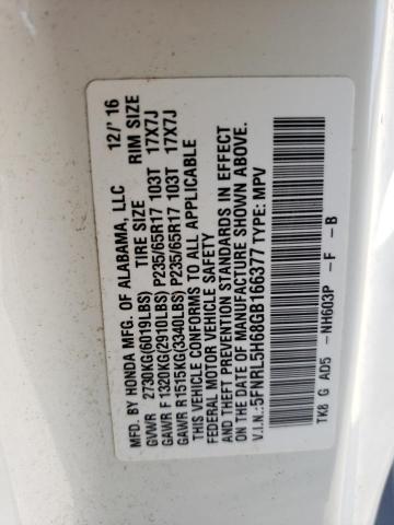 Photo 10 from auction – 2016 HONDA ODYSSEY EX with VIN 5FNRL5H68GB166377