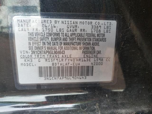 Photo 10 from auction – 2016 NISSAN VERSA S with VIN 3N1CN7AP9GL904643