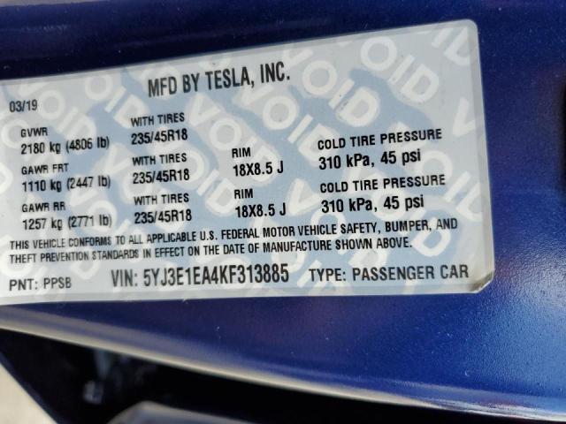Photo 10 from auction – 2019 TESLA MODEL 3 with VIN 5YJ3E1EA4KF313885