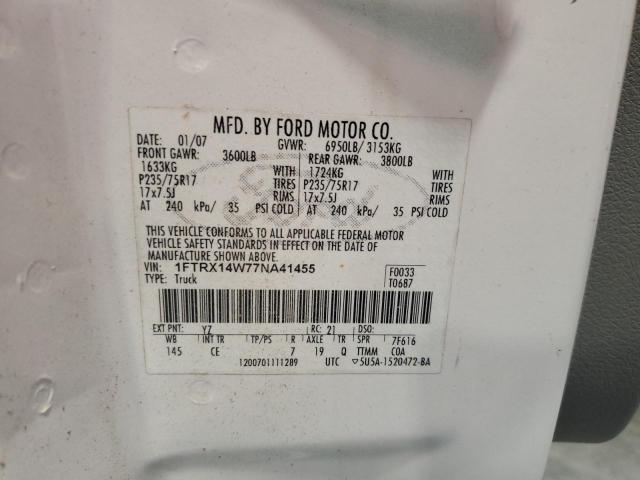 Photo 10 from auction – 2007 FORD F150 with VIN 1FTRX14W77NA41455