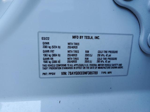 Photo 10 from auction – 2022 TESLA MODEL Y with VIN 7SAYGDEE0NF385789