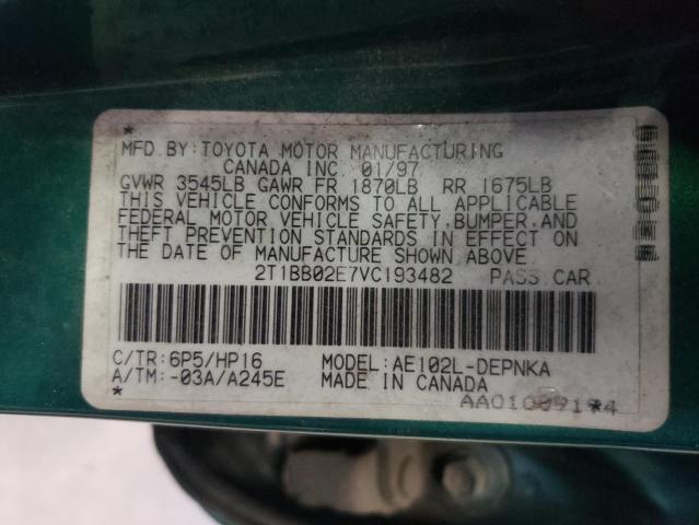 Photo 10 from auction – 1997 TOYOTA COROLLA DX with VIN 2T1BB02E7VC193482