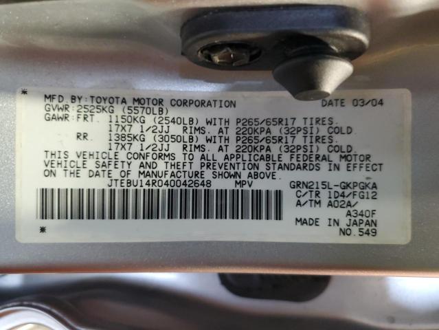 Photo 10 from auction – 2004 TOYOTA 4RUNNER SR with VIN JTEBU14R040042648