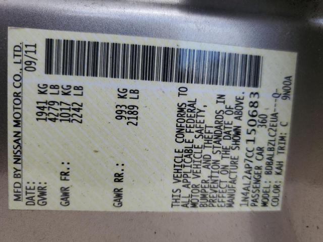 Photo 10 from auction – 2012 NISSAN ALTIMA BAS with VIN 1N4AL2AP7CC150683