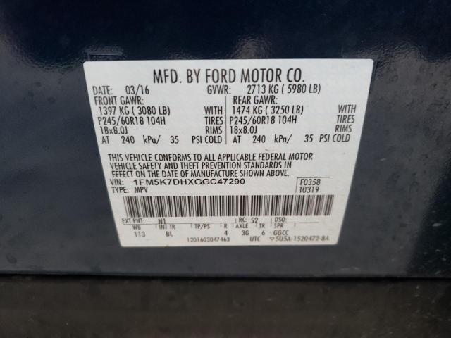 Zdjęcie 10 z aukcji – 2016 FORD EXPLORER X z VIN 1FM5K7DHXGGC47290