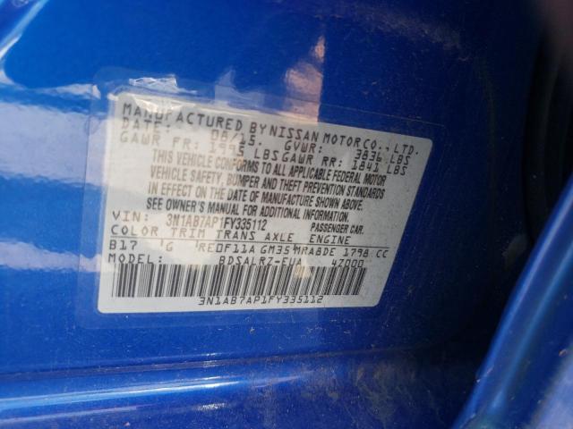 Photo 10 from auction – 2015 NISSAN SENTRA S with VIN 3N1AB7AP1FY335112