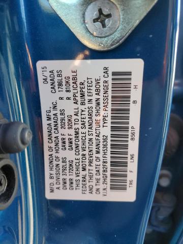 Photo 10 from auction – 2015 HONDA CIVIC EX with VIN 2HGFB2F81FH536362