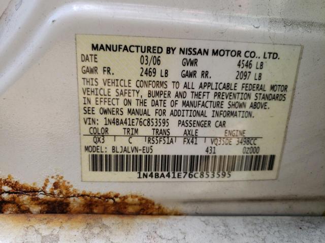 Photo 10 from auction – 2006 NISSAN MAXIMA SE with VIN 1N4BA41E76C853595