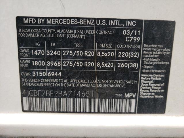 Photo 10 from auction – 2011 MERCEDES-BENZ GL 450 4MA with VIN 4JGBF7BE2BA714651