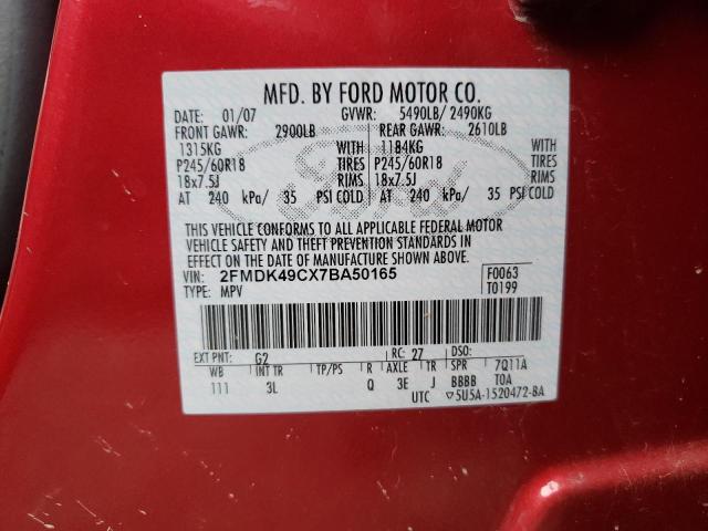 Photo 10 from auction – 2007 FORD EDGE SEL P with VIN 2FMDK49CX7BA50165
