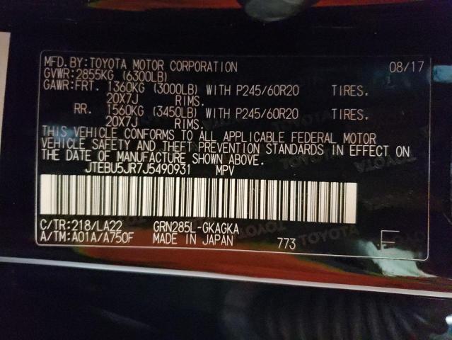 Photo 10 from auction – 2018 TOYOTA 4RUNNER SR with VIN JTEBU5JR7J5490931