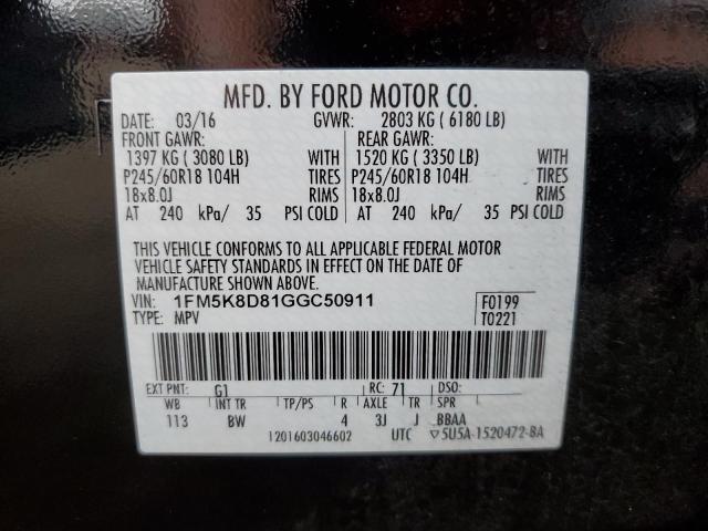 Photo 10 from auction – 2016 FORD EXPLORER X with VIN 1FM5K8D81GGC50911