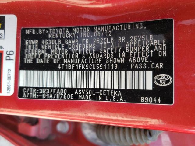 Photo 10 from auction – 2012 TOYOTA CAMRY BASE with VIN 4T1BF1FK9CU591119