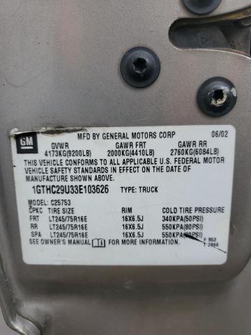 Photo 10 from auction – 2003 GMC SIERRA C25 with VIN 1GTHC29U33E103626