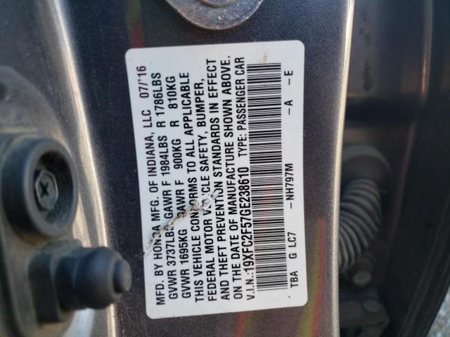 Photo 10 from auction – 2016 HONDA CIVIC LX with VIN 19XFC2F57GE238610