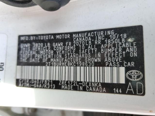 Photo 10 from auction – 2019 TOYOTA COROLLA L with VIN 2T1BURHE8KC198630