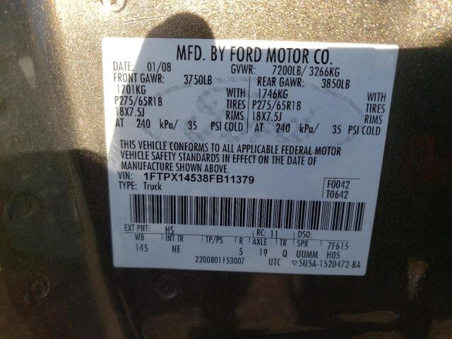 Photo 10 from auction – 2008 FORD F150 with VIN 1FTPX14538FB11379