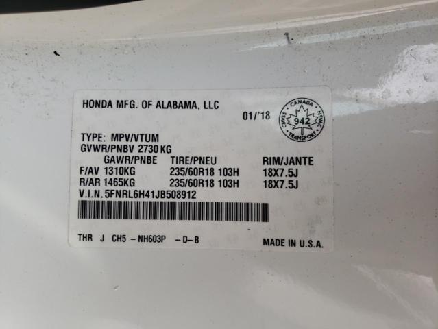 Photo 10 from auction – 2018 HONDA ODYSSEY EX with VIN 5FNRL6H41JB508912