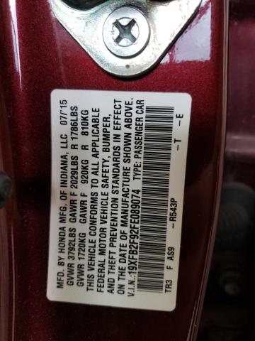 Photo 10 from auction – 2015 HONDA CIVIC EXL with VIN 19XFB2F92FE089074