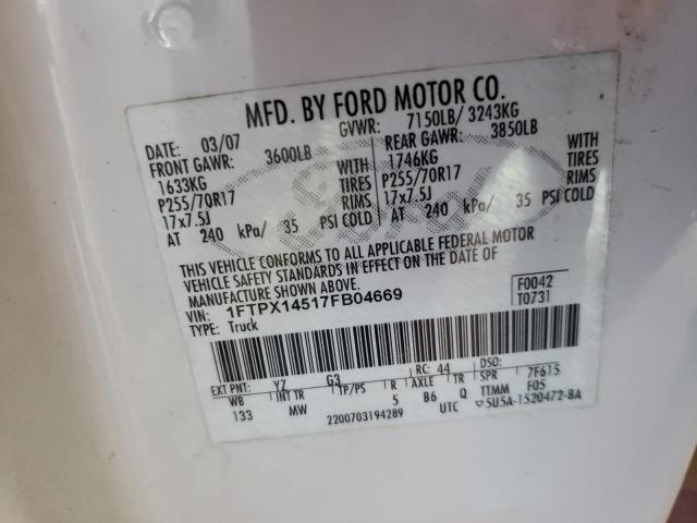 Photo 10 from auction – 2007 FORD F150 with VIN 1FTPX14517FB04669