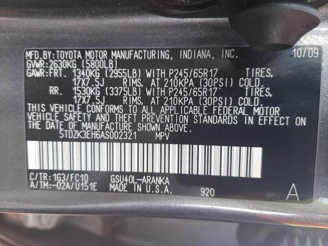 Photo 10 from auction – 2010 TOYOTA HIGHLANDER with VIN 5TDZK3EH6AS002321