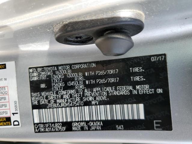 Photo 10 from auction – 2017 TOYOTA 4RUNNER SR with VIN JTEBU5JR0H5475410