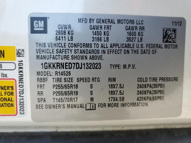 Photo 10 from auction – 2013 GMC ACADIA SLE with VIN 1GKKRNED7DJ132023